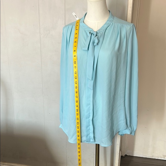 Powder Blue Long Sleeve Tie Front Blouse - Picture 3 of 8